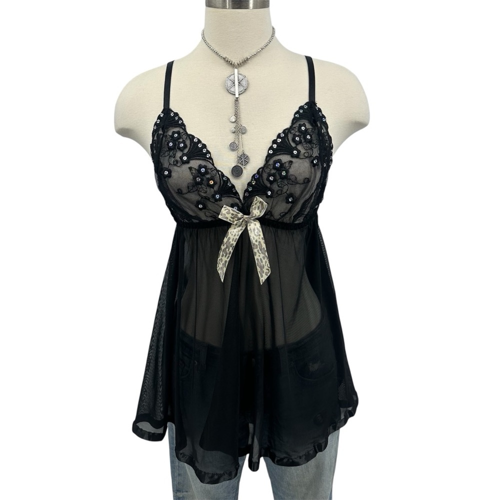 Vintage Y2K Sheer Lace Camisole Size XL Fairy Whimsical Leopard Festival Grunge